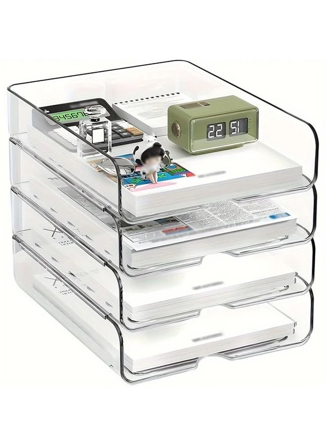 4 قطع من أدراج الرسائل الشفافة القابلة للتكديس مقاس A4 منظف سطح المكتب لمستندات المكتب - Image 1